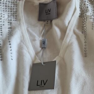LIV Milano White V-Neck Sweater